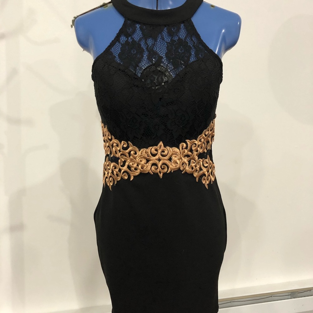 Self Black and gold lacy dress